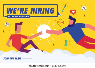 Job Recruiting Concept. Vector illustration of God Creating Adam. We're Hiring Account Manager
