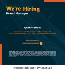 Job recruitment brand manager design for companies. Square social media post layout. We are hiring banner, poster, background template