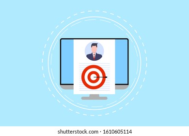 Job recruitment, job candidate evaluation flat vector illustration. 
 CV assessment, interviewing, selection, recruiting. Design for web banners and apps