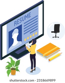 Job Recruitment concept. businessman employer search resume staff selects candidates. vector illustration flat design.	