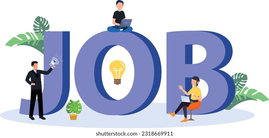Job Recruitment concept. businessman employer search resume staff selects candidates. vector illustration flat design.	