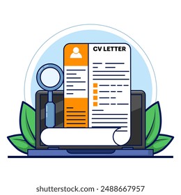 Job Recruitment Concept, Cv on Clipboard with Magnifying Glass. Corporate jobs, looking for qualified candidates. magnifying glass CV data on clipboard, selecting recruitment for interview.