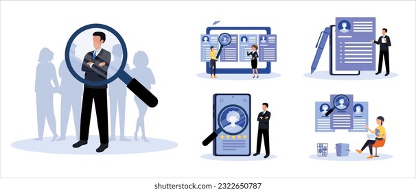 Job Recruitment concept illustration. Workplace in the office with an empty chair and a vacancy sign. Search for employees in an IT company. Table with computer and chair. We're hiring template