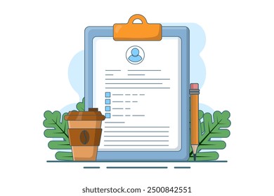 Job recruitment concept. Online job interview, HR Manager looking for potential job candidates and analyzing CV, applying for job positions, recruitment process. Flat vector illustration.