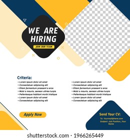 Job recruitment design for companies. Square social media post layout. We are hiring banner, poster, flyer, background template