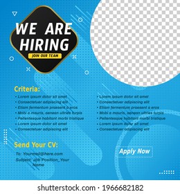 Job recruitment design for companies. Square social media post layout. We are hiring banner, poster, flyer, background template