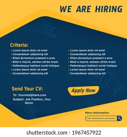 Job recruitment design for companies. Square social media post layout. We are hiring banner, poster, flyer, background template