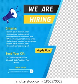 Job recruitment design for companies. Square social media post layout. We are hiring banner, poster, flyer, background template