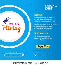 Job recruitment design for companies. Square social media post layout. We are hiring banner, poster, flyer, background template