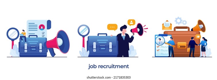 job recruitment, hiring, job agency, career, we are hiring, recruit, employment, flat design illustration