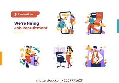 Job recruitment hiring employee flat design bundle pack