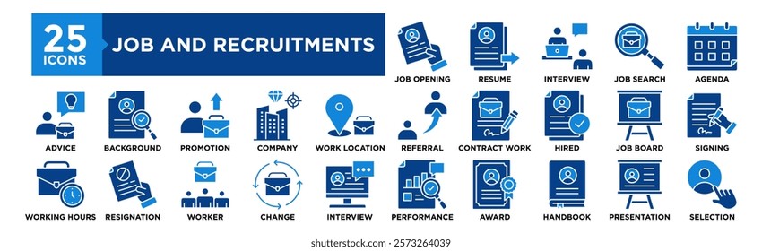 Job Recruitment icon collection set. Containing design career, job, employee, recruitment, business, interview, hiring