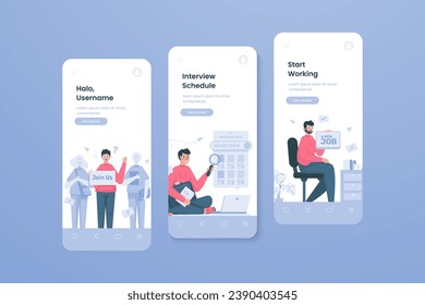 Job recruitment interview process illustration on mobile onboard screen template