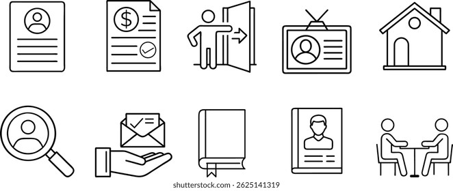 Job and Recruitment Line Icons  Editable Vector Set for Resume, Interview, Hiring, HR, Profile, and Office Use  Minimal Outline Style Perfect for Career and Employment Projects.