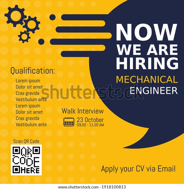 Job recruitment mechanical engineer design for
companies. Square social media post layout. We are hiring banner,
poster, background
template