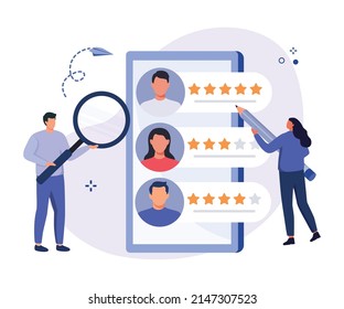 Job recruitment process concept. HR managers searching job candidates with positive feedback. Characters applying for work position. Vector illustration.