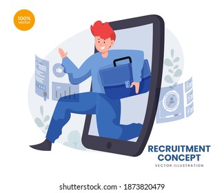 Job Recruitment vector Illustration idea concept for landing page template, Industry occupation for human resource, hot air balloon, company hiring employee persons, cv application. Flat Styles 