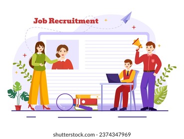 Job Recruitment or We are Hiring Vector Illustration with Candidates Giving CV to Interview Business to Become an Employee in Flat Cartoon Background