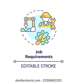 Job requirements multi color concept icon. Technical skills. Agricultural worker. Operating machinery. Automation process. Round shape line illustration. Abstract idea. Graphic design. Easy to use
