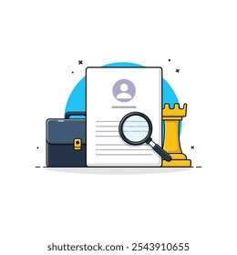 Job Resume with Bag and Chess Piece Vector Illustration. Human Resource Concept Design