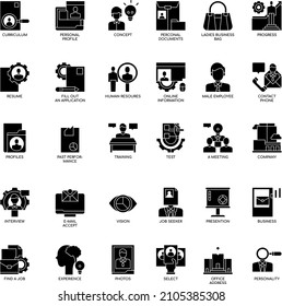Job and Resume black and white flat vector icon collection set