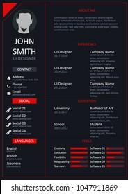 Job resume or cv in A4 size. Dark/WEB style