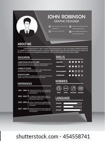 Job resume or CV in black and white design. layout template in A4 size. vector illustration 