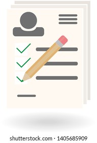 job resume flat icon with approved points and pencil isolated