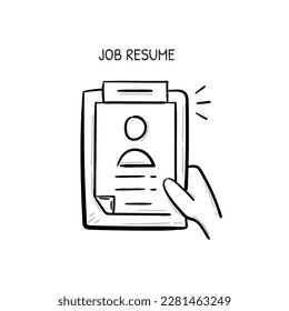 Job resume profile document file illustration. Employee recruitment icon doodle hand drawn line concept