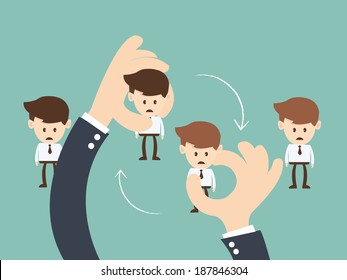 Job Rotation concept, Business hand  hold  businessman Job rotation