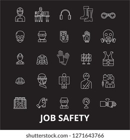 Job safety editable line icons vector set on black background. Job safety white outline illustrations, signs, symbols