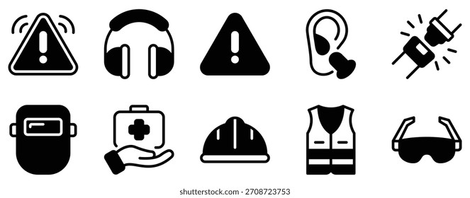 Job safety icon solid mix style worker protection vector symbol for workplace app ui web hazard warning and compliance training design