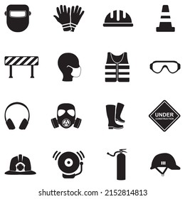 Job Safety Icons. Black Flat Design. Vector Illustration.
