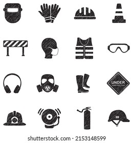 Job Safety Icons. Black Scribble Design. Vector Illustration.