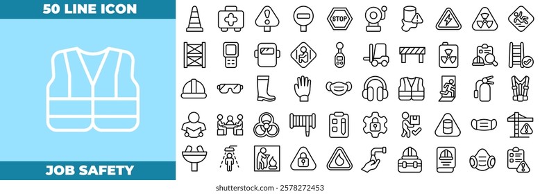 Job Safety Line Editable Icons set. Vector illustration in modern thin line style of job safety icons: emergency, first aid, evacuation, etc