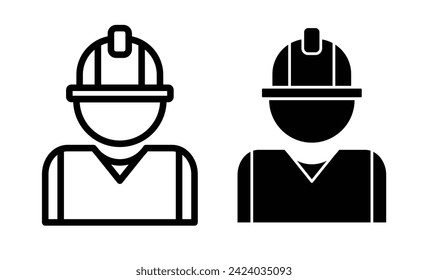 Icono de la línea de seguridad del trabajo. Icono de casco de trabajo en color blanco y negro.