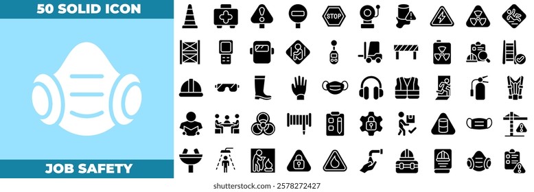 Job Safety Solid Editable Icons set. Vector illustration in modern thin solid style of job safety icons: emergency, first aid, evacuation, etc