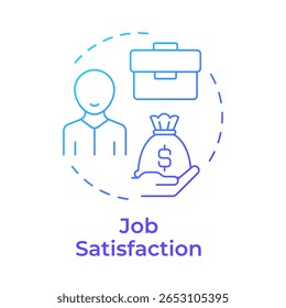 Zufriedenheit mit dem blauen Farbverlauf-Konzept. Geld, Gehalt. Firmenangestellter, Arbeiter. Runde Liniendarstellung. Abstrakte Idee. Grafikdesign. Einfache Verwendung in Artikel, Blog-Post