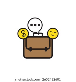 Icon für flache Rahmenkonzepte zur Zufriedenheit des Arbeitsplatzes. Geschäftsunterlagen. Geld, Gehalt. Firmenangestellter, Arbeiter. Moderne Liniendarstellung mit blauen Glyphen. Konzeptuell visuell