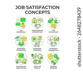 Job satisfaction multi color concept icons. Workflow organization. Employee motivation, productivity. Icon pack. Vector images. Round shape illustrations for article, blog post. Abstract idea