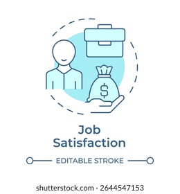 Job-Zufriedenheit weich blau Konzept Symbol. Geld, Gehalt. Firmenangestellter, Arbeiter. Runde Liniendarstellung. Abstrakte Idee. Grafikdesign. Einfache Verwendung in Artikel, Blog-Post