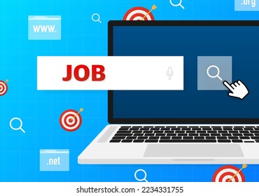 Job search in 3d style on blue background. Flat vector icon