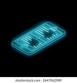 Job search app displayed on smartphone screen with futuristic neon blue glow effect on dark background