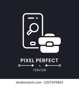 Job Search app white solid desktop icon. Recruiting software. Employment marketplace. Pixel perfect 128x128, outline 4px. Silhouette symbol for dark mode. Glyph pictogram. Vector isolated image