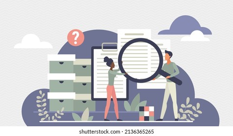 Job Search Of Business People Vector Illustration. Cartoon Woman And Man Holding Magnifying Glass In Hands To Find Successful Choice, Team Of Employees Work. Employment, Hiring, Data Analysis Concept