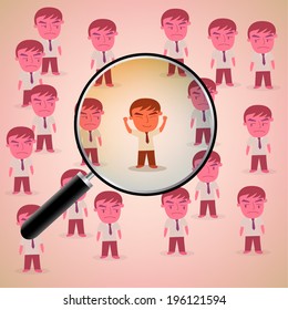 Job search and career choice, magnifying glass searching people business concept vector
