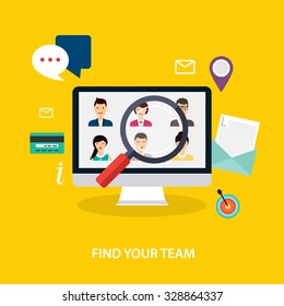 Job search and career. Human resources management and head hunter searching. Social Network and Social Media Concept. Business flat vector illustration.