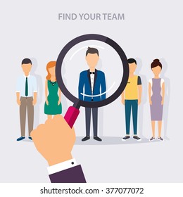 Job search and career. Human resources management and head hunter. Social Network, Media Concept. Business flat vector illustration.