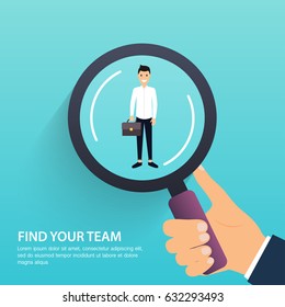 Job search and career. Human resources management and head hunter. Social Network, Media Concept. Business flat vector illustration.