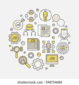 Job search circular sign. Vector creative symbol made with colorful career and employment icons